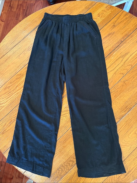 Briggs New York Pants - Briggs New York Black Pull-On Wide Leg Lenin Pants. Elastic Waist. Small.
